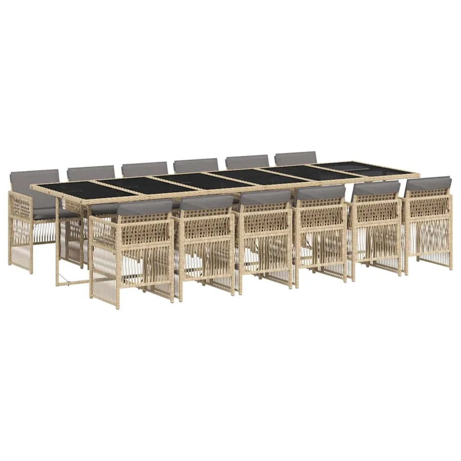 Ensemble à manger de jardin coussins 13 pcs mélange beige rotin - 2