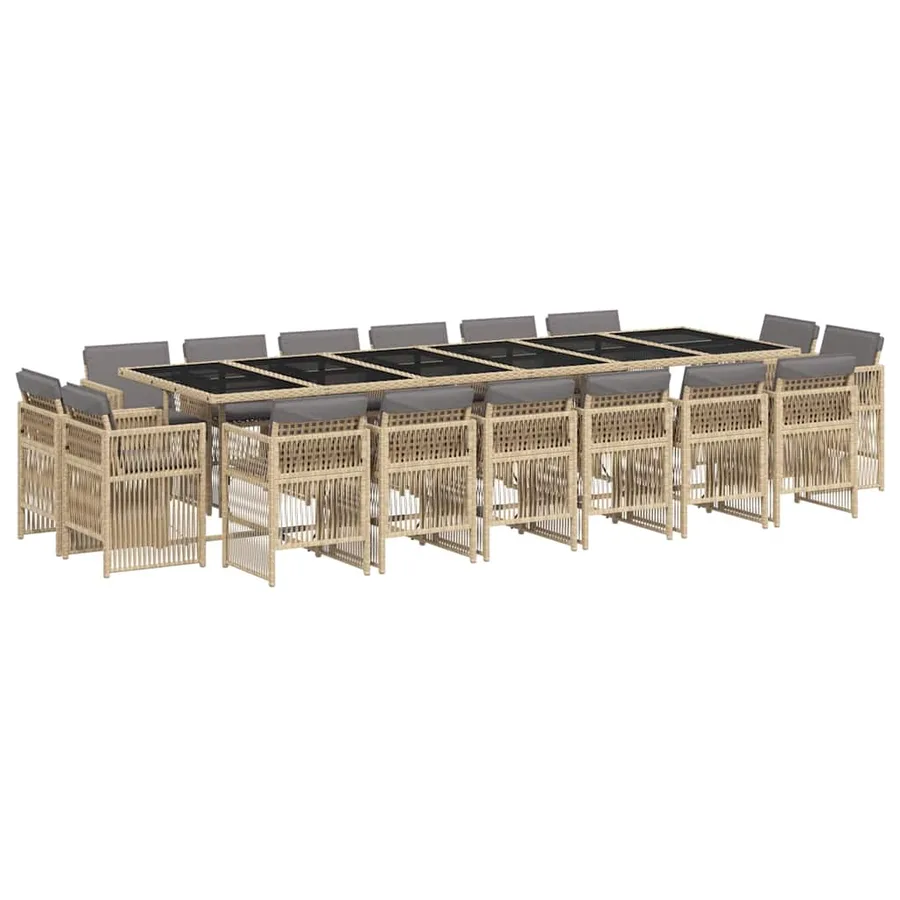 Ensemble à manger de jardin et coussins 17 pcs mélange beige - 2