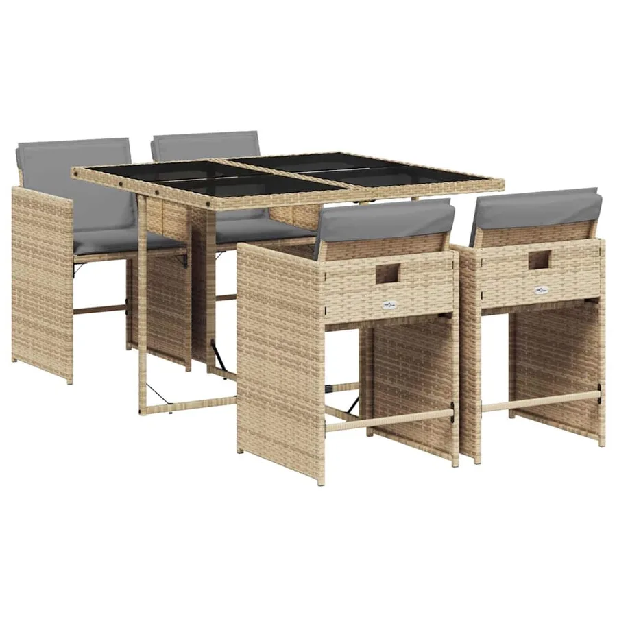 Ensemble à manger de jardin coussins 5 pcs mélange beige rotin - 2