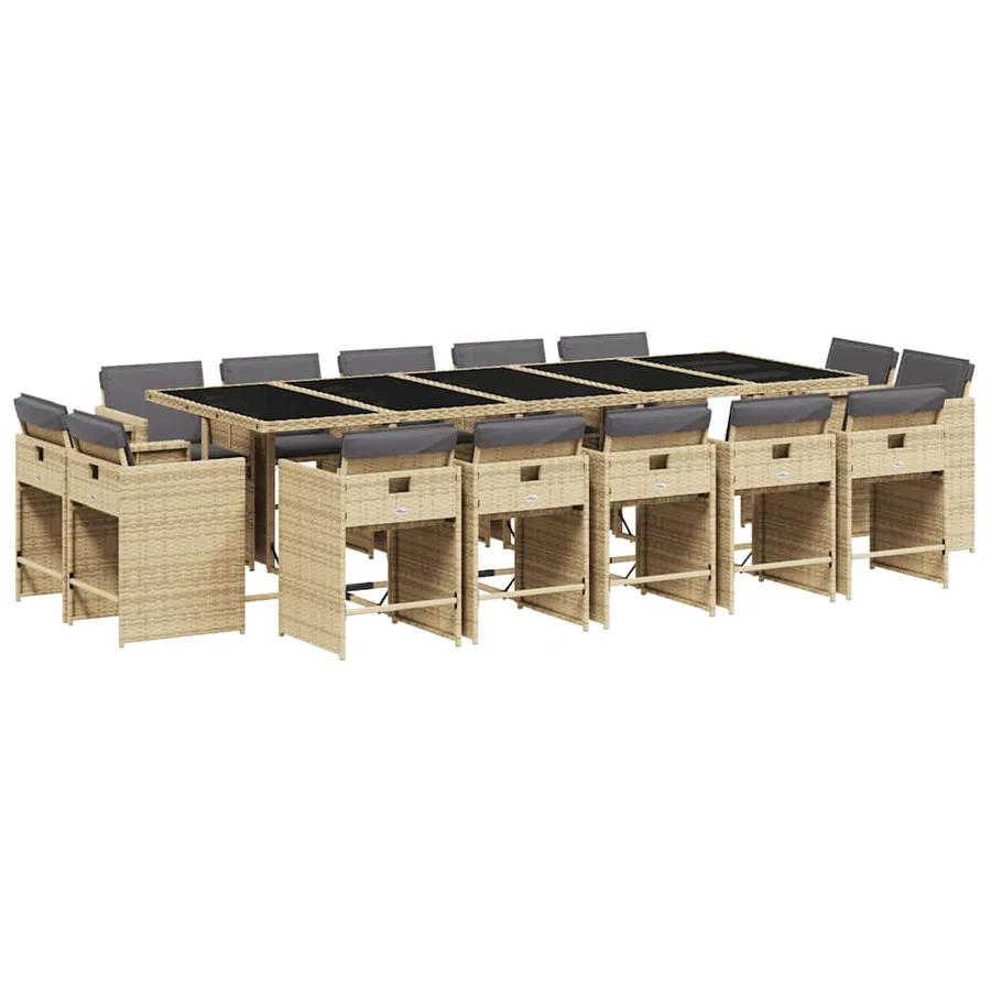 Ensemble à manger de jardin et coussins 15 pcs mélange beige - 2