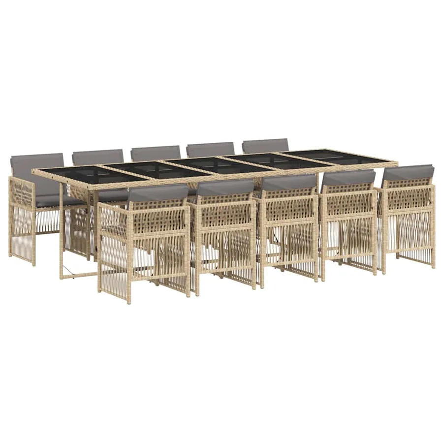 Ensemble à manger de jardin et coussins 11 pcs mélange beige - 2