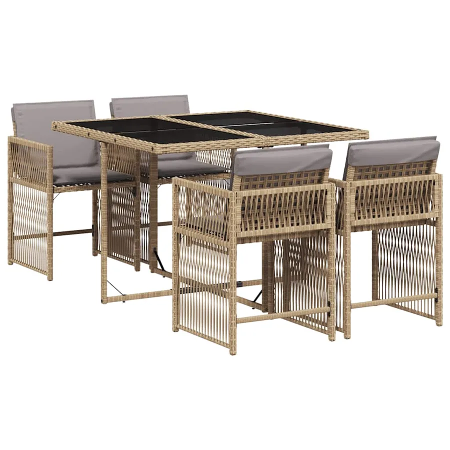 Ensemble à manger de jardin coussins 5 pcs mélange beige rotin - 2
