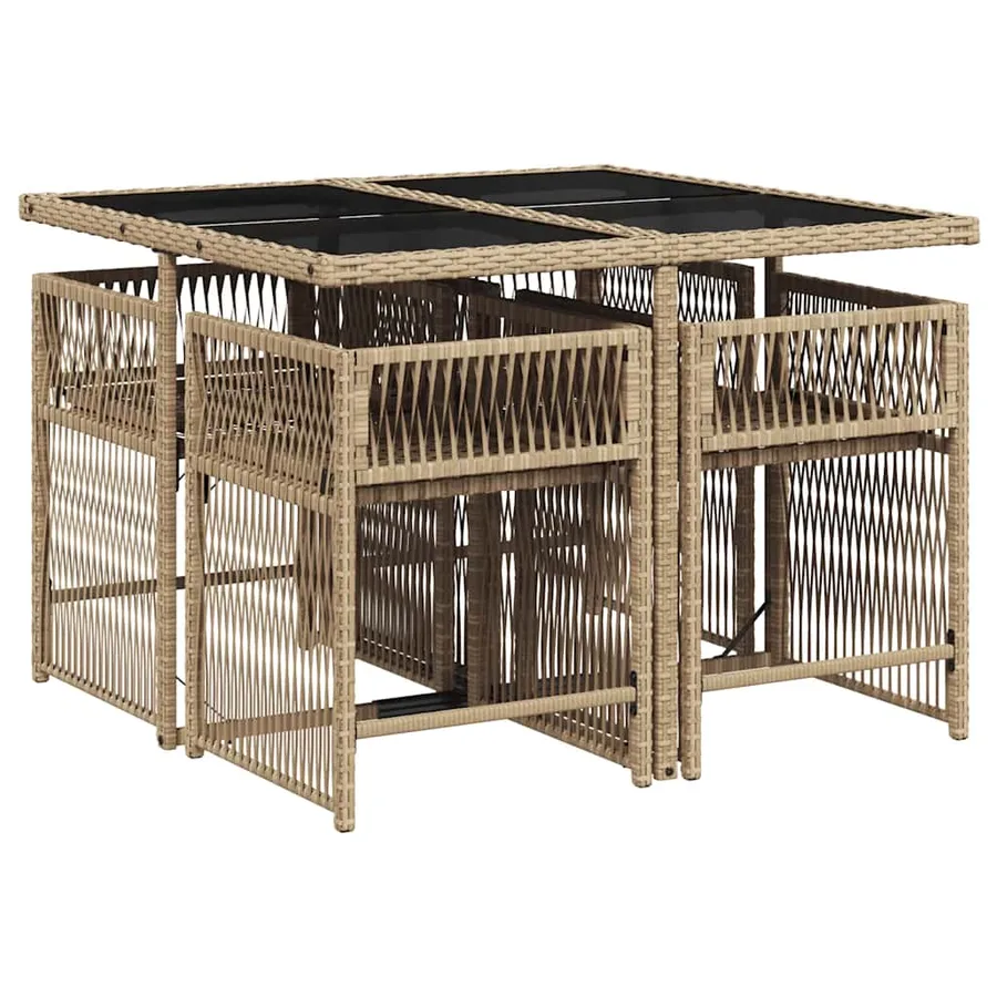 Ensemble à manger de jardin coussins 5 pcs mélange beige rotin - 3