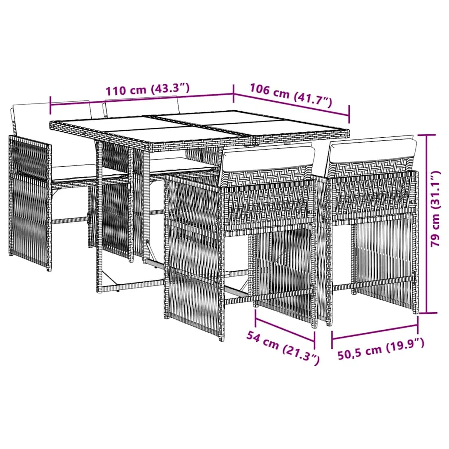 Ensemble à manger de jardin coussins 5 pcs mélange beige rotin - 6