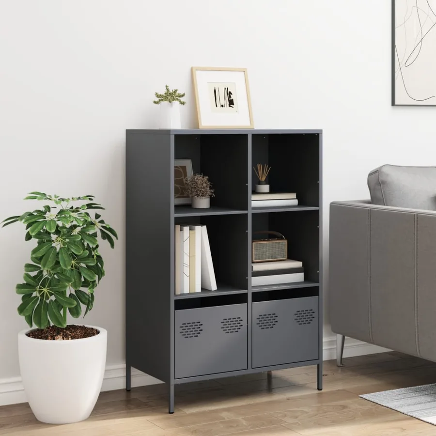 Buffet haut anthracite 68x39x103,5 cm acier - 3