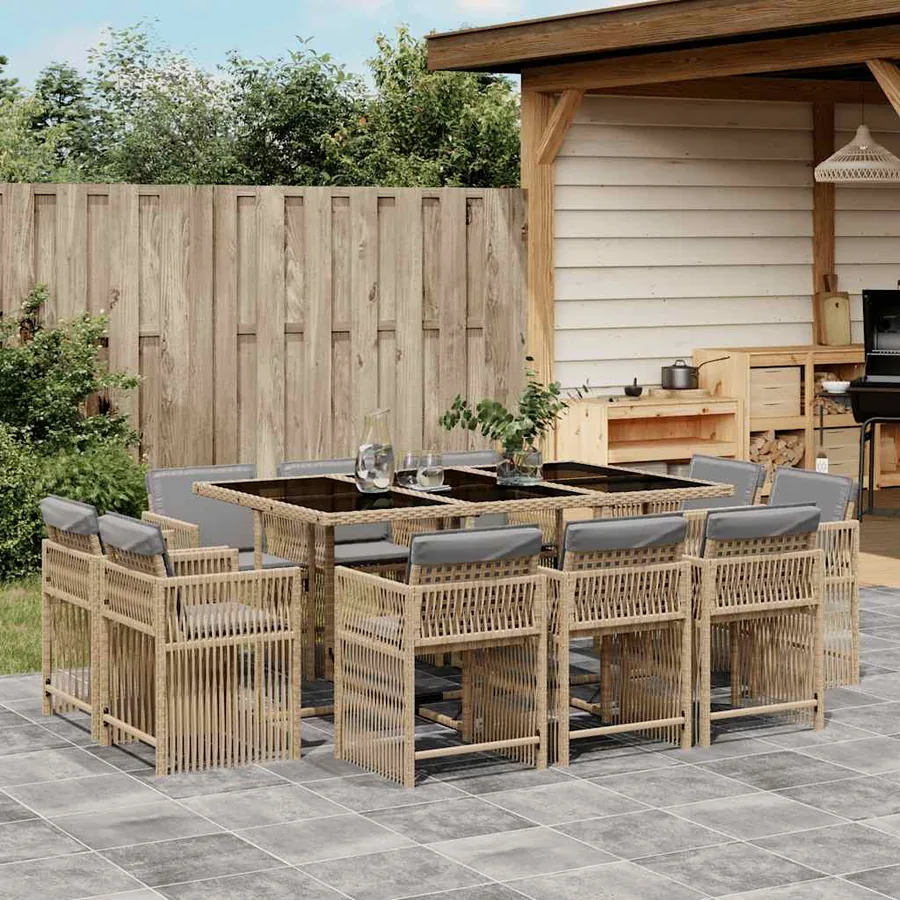 Ensemble à manger de jardin et coussins 11 pcs mélange beige