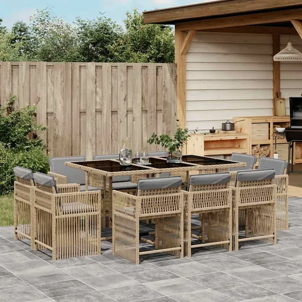 Ensemble à manger de jardin et coussins 11 pcs mélange beige
