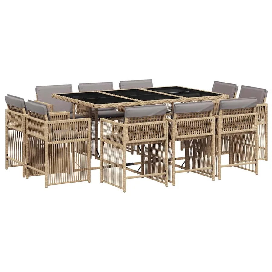 Ensemble à manger de jardin et coussins 11 pcs mélange beige - 2