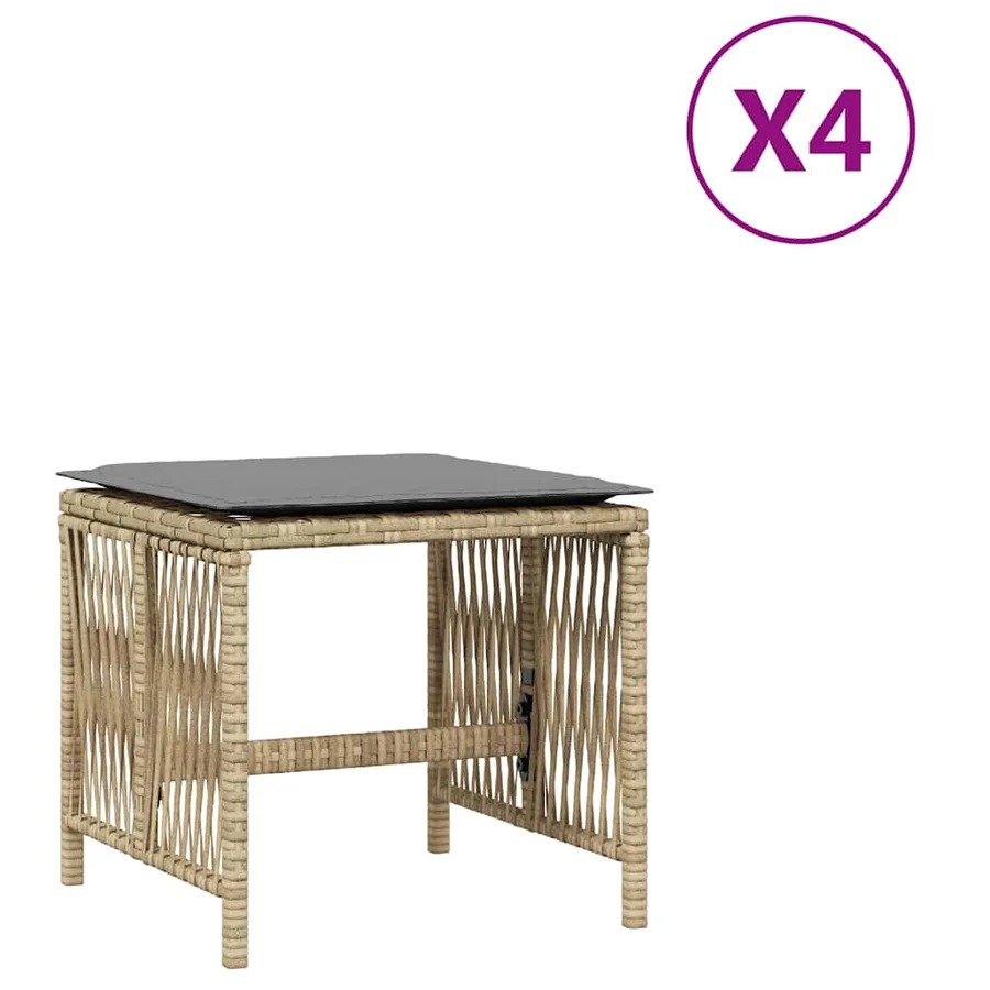 Tabourets jardin et coussins lot de 4 mélange beige 41x41x36 cm - 2