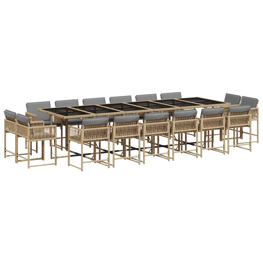 Ensemble à manger de jardin et coussins 17 pcs mélange beige - 2
