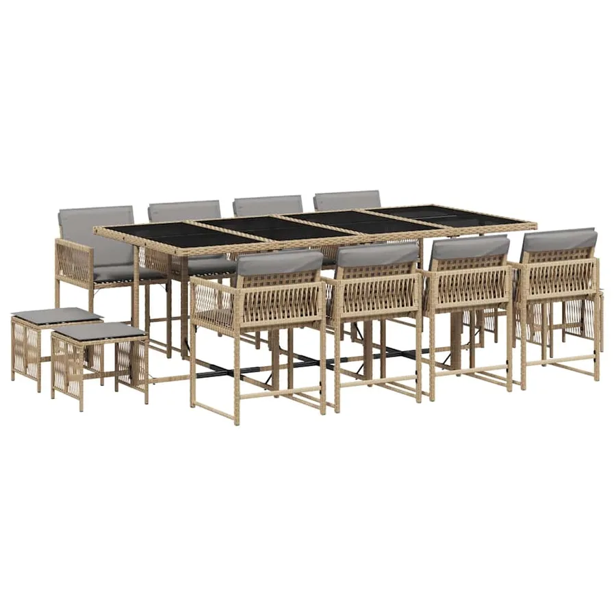 Ensemble à manger de jardin coussins 13 pcs mélange beige rotin - 2