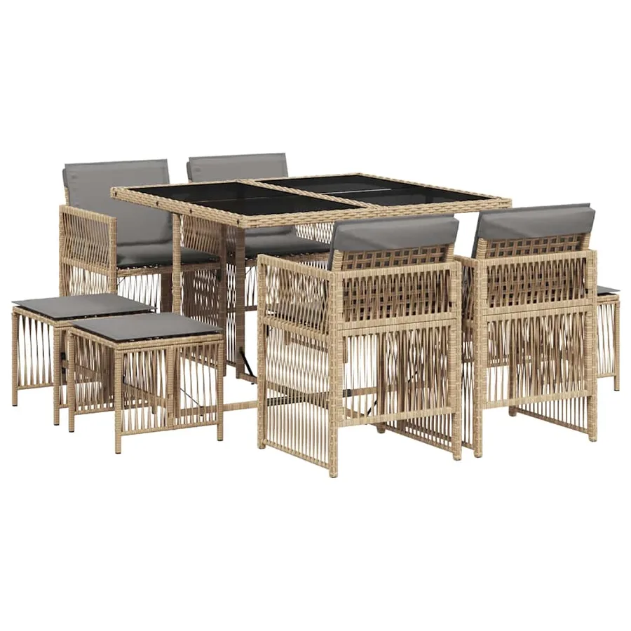 Ensemble à manger de jardin et coussins 9 pcs mélange beige - 2