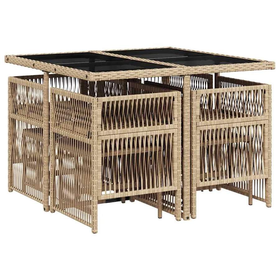 Ensemble à manger de jardin et coussins 9 pcs mélange beige - 3