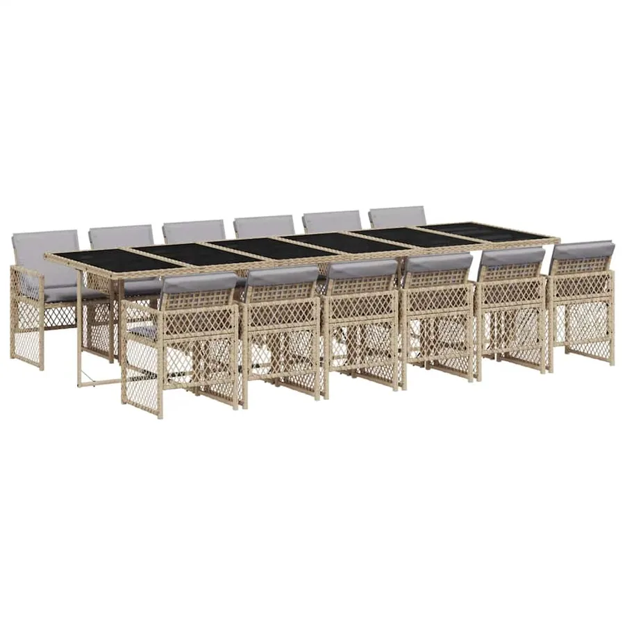 Ensemble à manger de jardin et coussins 13 pcs beige - 2