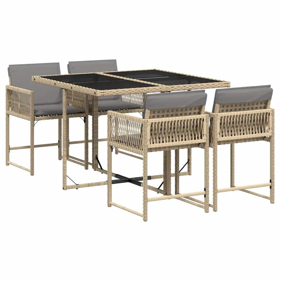 Ensemble à manger de jardin coussins 5 pcs mélange beige rotin - 2