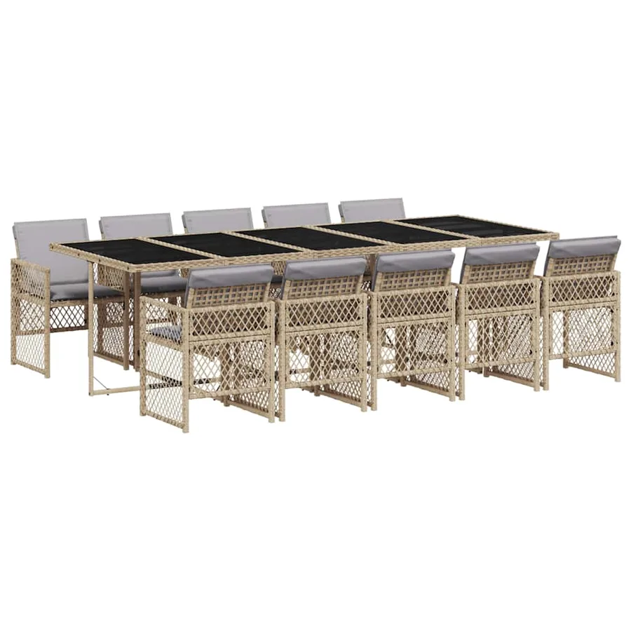 Ensemble à manger de jardin et coussins 11 pcs beige poly rotin - 2