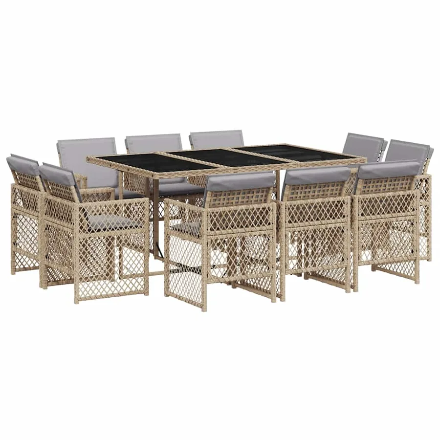 Ensemble à manger de jardin et coussins 11 pcs mélange beige - 2