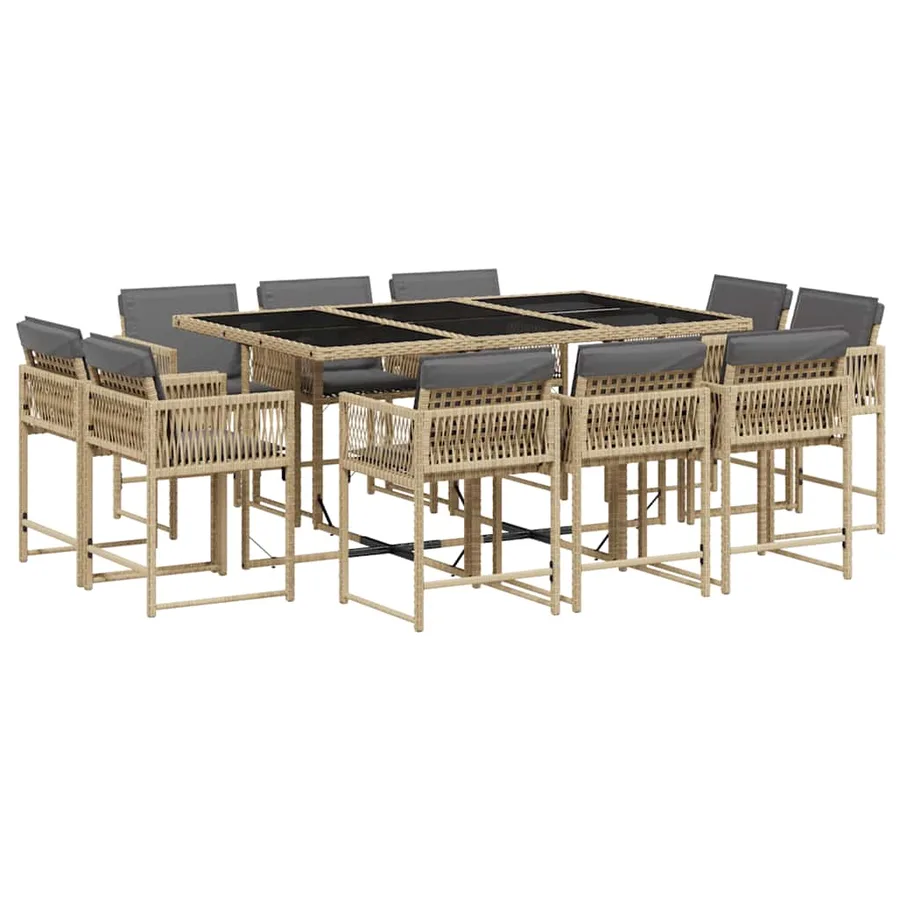 Ensemble à manger de jardin et coussins 11 pcs mélange beige - 2