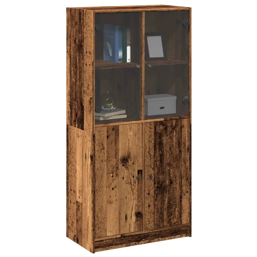 Buffet haut avec portes vieux bois 68x37x142 cm bois ingénierie - 3