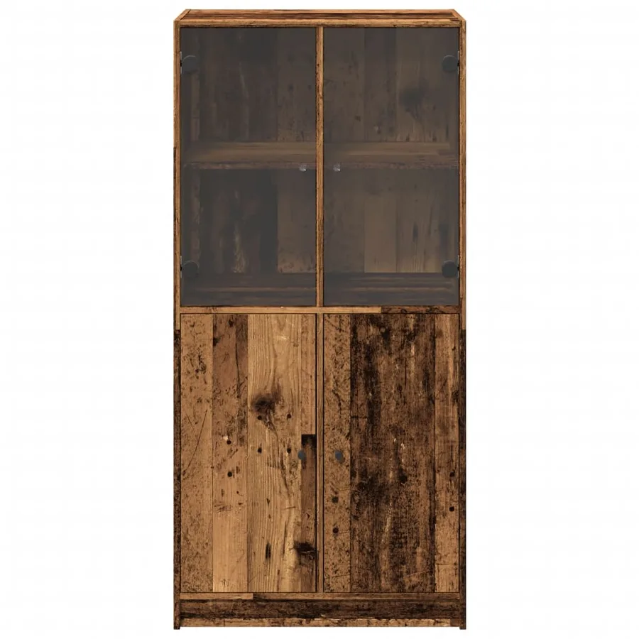 Buffet haut avec portes vieux bois 68x37x142 cm bois ingénierie - 4