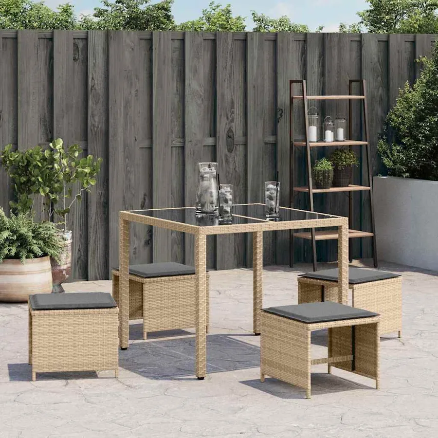 Tabourets jardin et coussins lot de 4 mélange beige 41x41x36 cm - 3