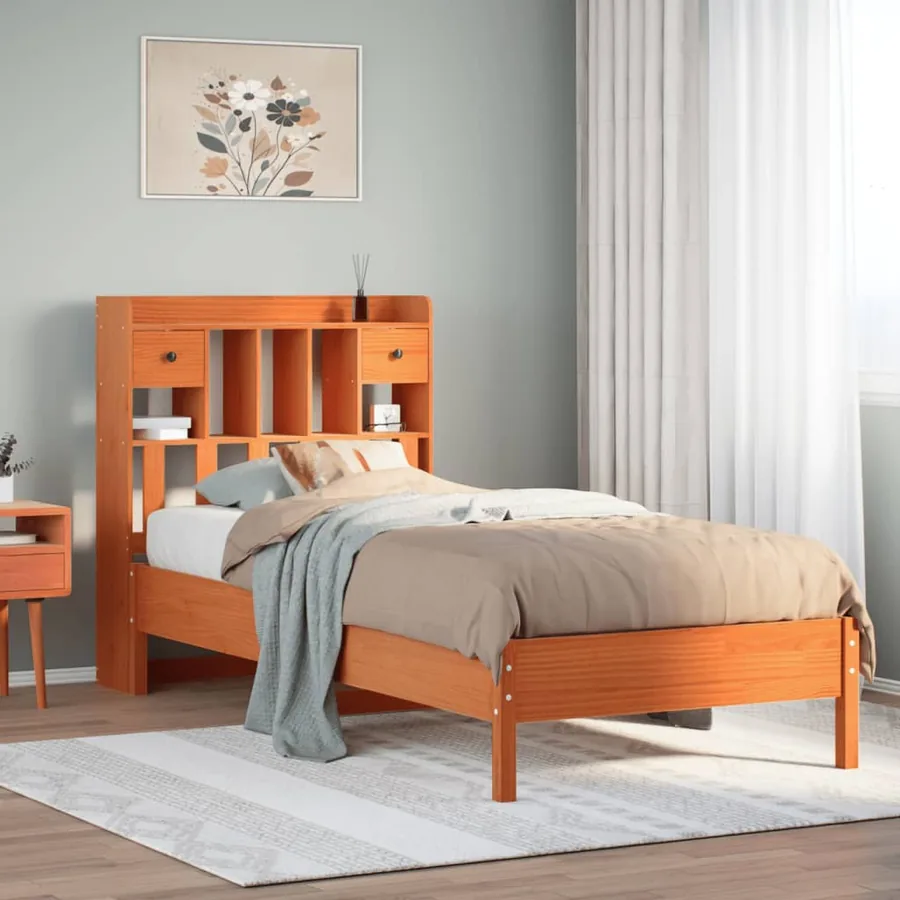 Lit bibliothèque sans matelas cire marron 75x190 cm pin massif