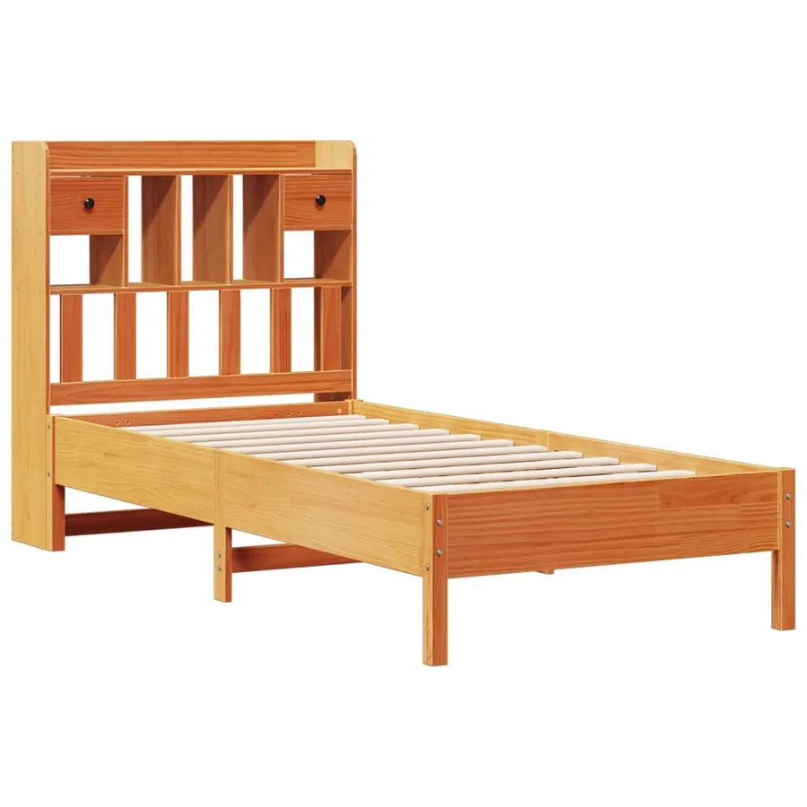 Lit bibliothèque sans matelas cire marron 75x190 cm pin massif - 3