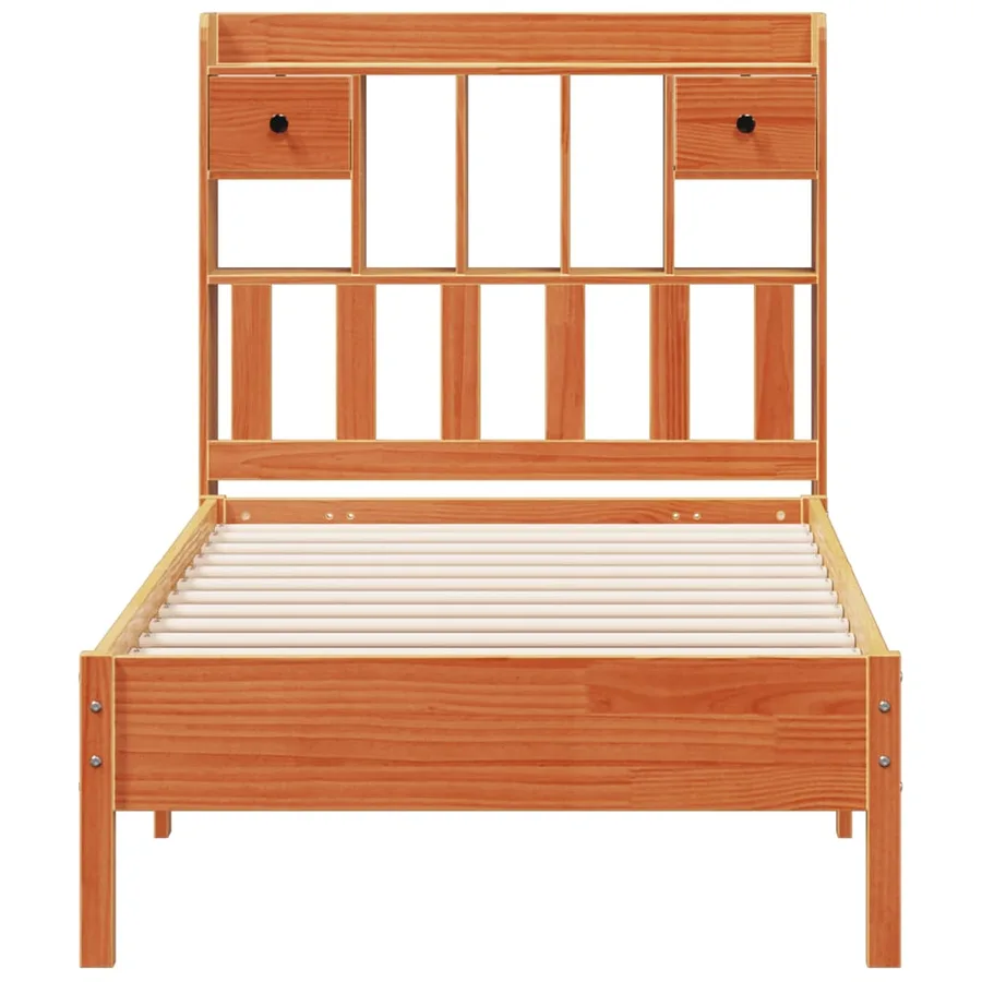 Lit bibliothèque sans matelas cire marron 75x190 cm pin massif - 4