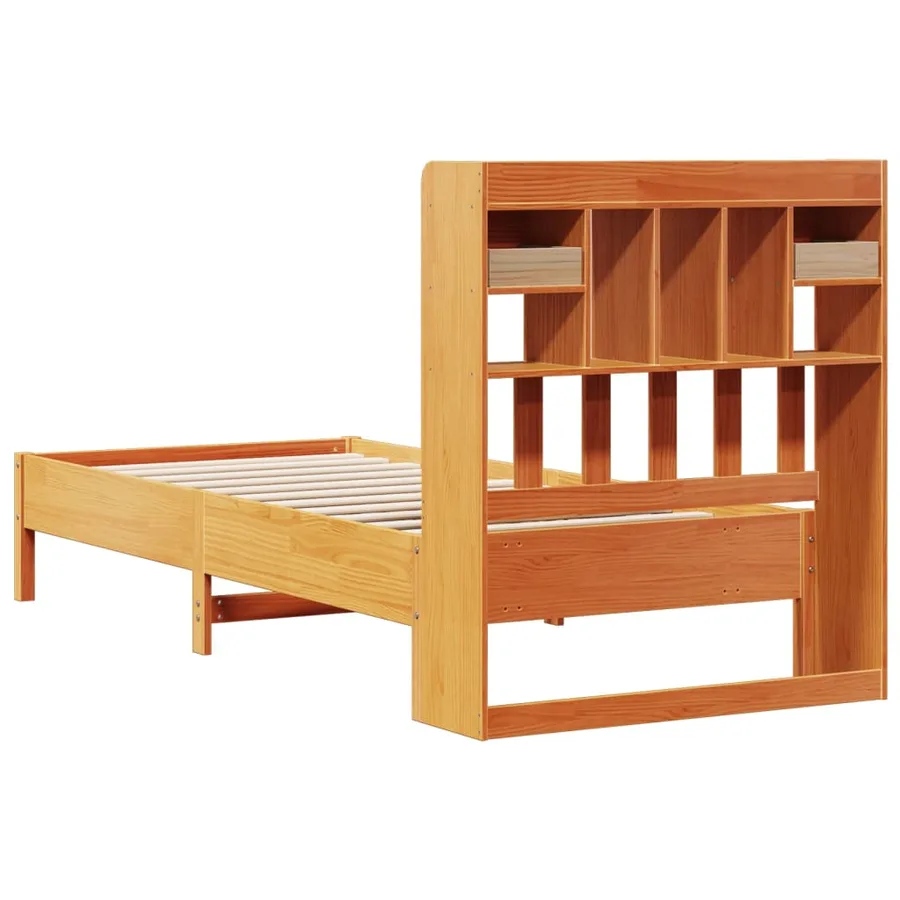 Lit bibliothèque sans matelas cire marron 75x190 cm pin massif - 6