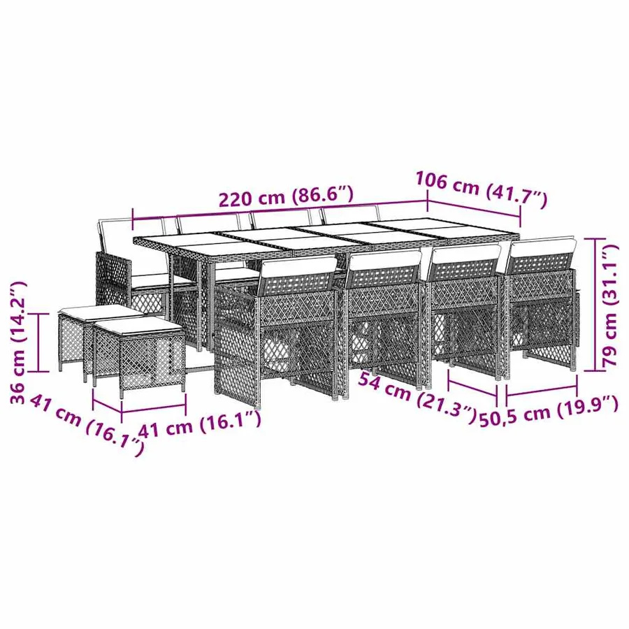 Ensemble à manger de jardin et coussins 13 pcs beige - 11