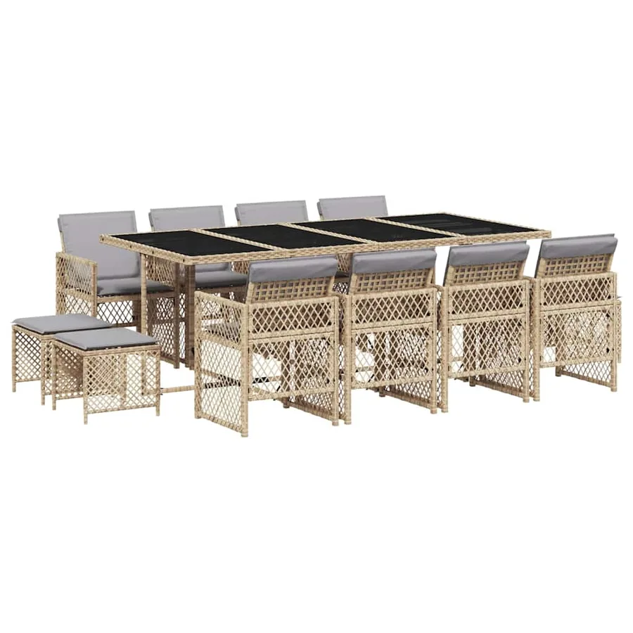 Ensemble à manger de jardin et coussins 13 pcs beige - 2