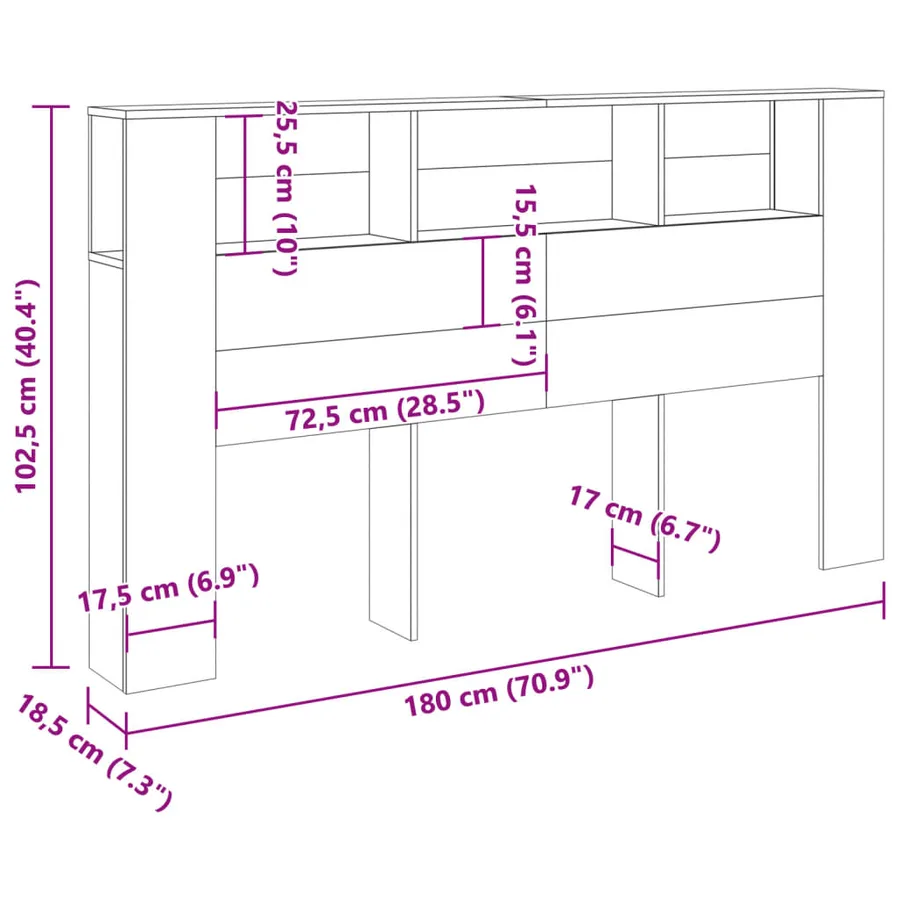Armoire de tête de lit vieux bois 180x18,5x102,5 cm - 9