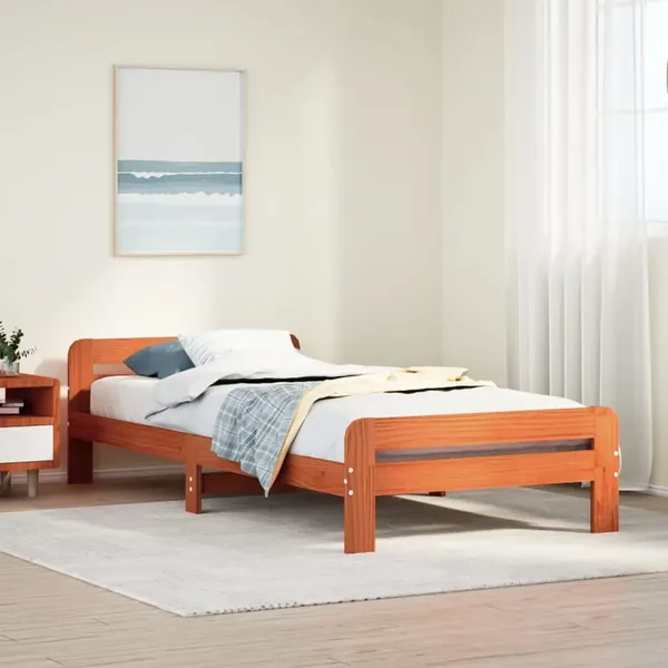 Cadre de lit sans matelas cire marron 75x190 cm bois pin massif