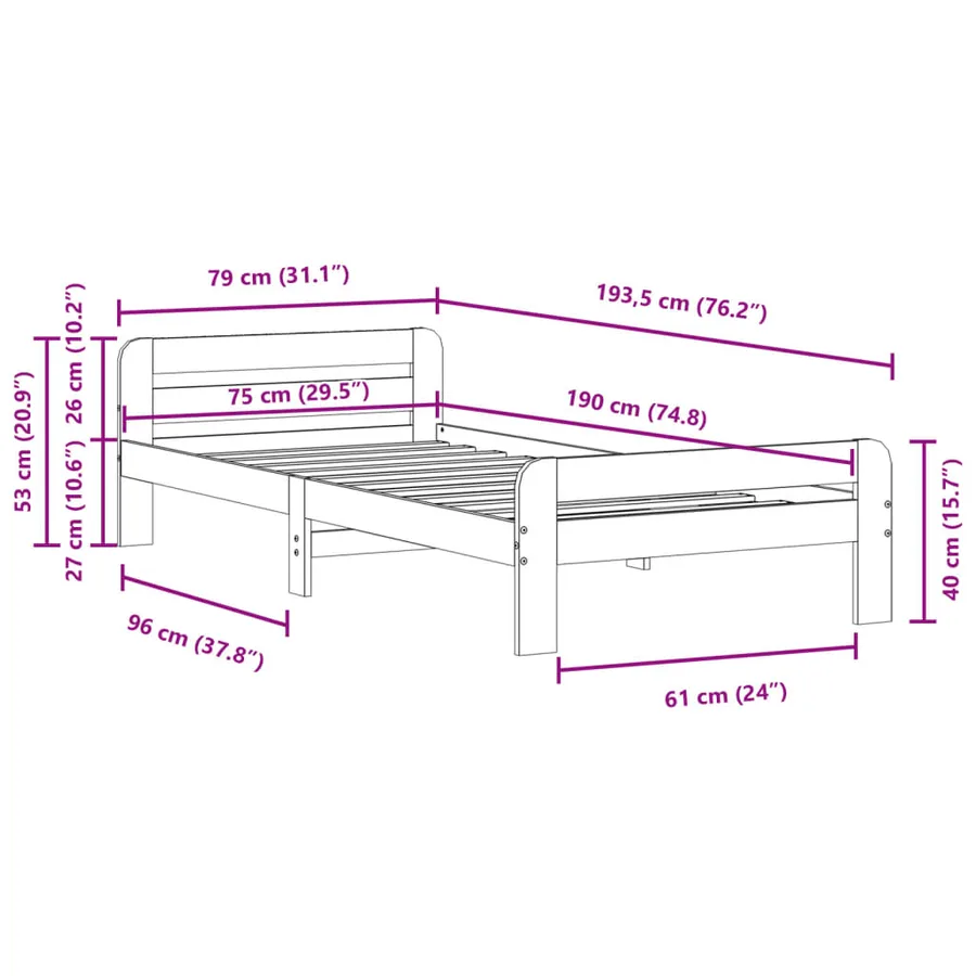 Cadre de lit sans matelas cire marron 75x190 cm bois pin massif - 9