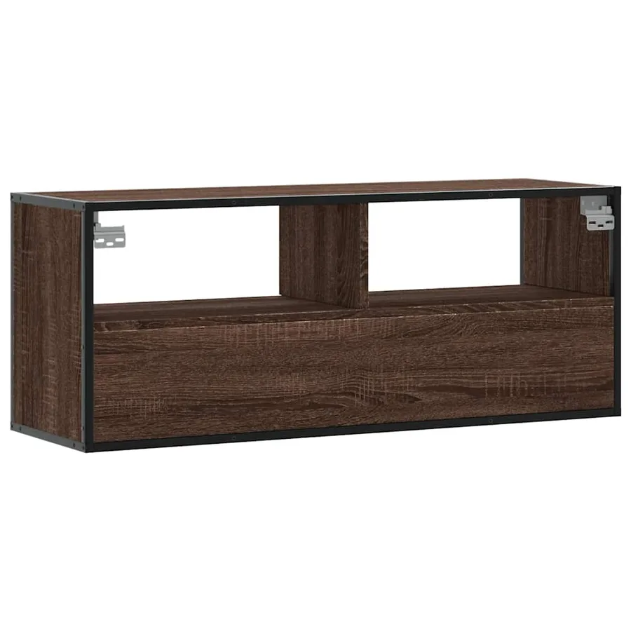 Meuble TV chêne marron 100x31x39,5cm bois d'ingénierie et métal - 6