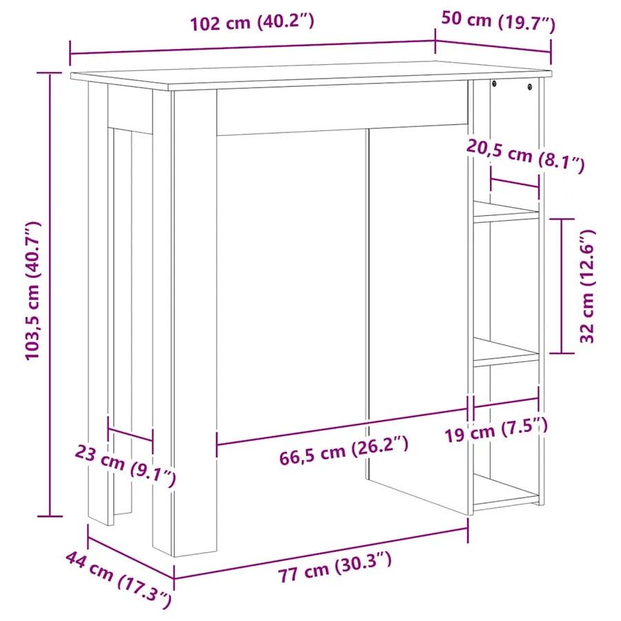 Table de bar avec étagère chêne artisanal bois d'ingénierie - 9