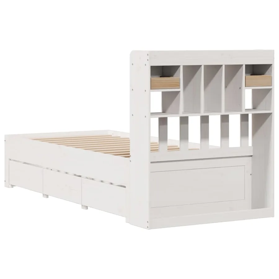 Lit bibliothèque sans matelas blanc 90x190cm bois de pin massif - 11