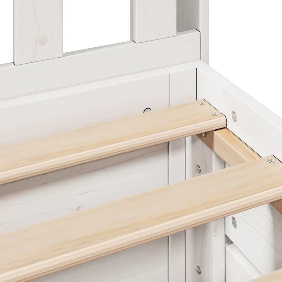 Lit bibliothèque sans matelas blanc 90x190cm bois de pin massif - 13