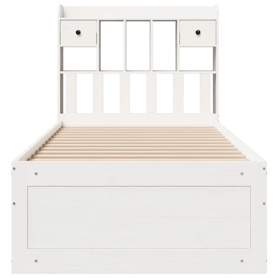 Lit bibliothèque sans matelas blanc 90x190cm bois de pin massif - 4