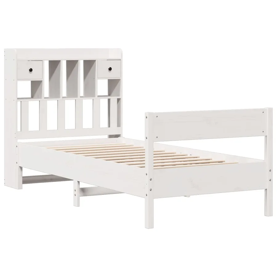 Lit bibliothèque sans matelas blanc 90x190cm bois de pin massif - 3