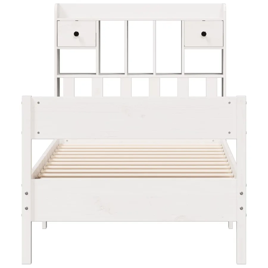 Lit bibliothèque sans matelas blanc 90x190cm bois de pin massif - 4