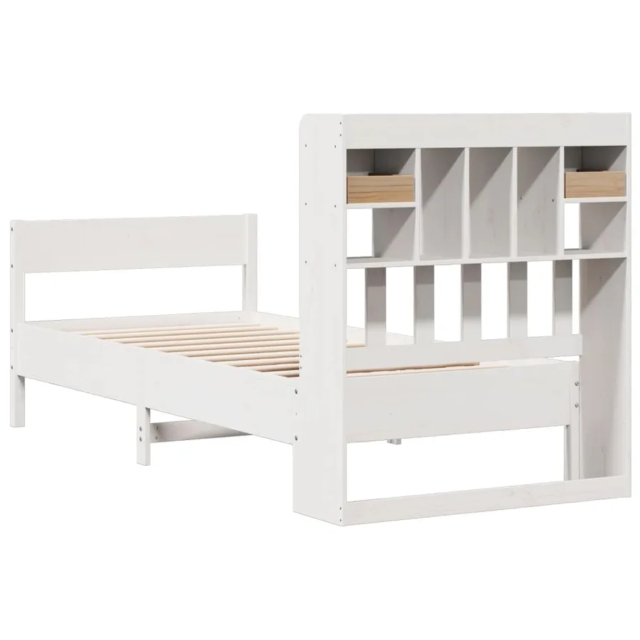 Lit bibliothèque sans matelas blanc 90x190cm bois de pin massif - 6