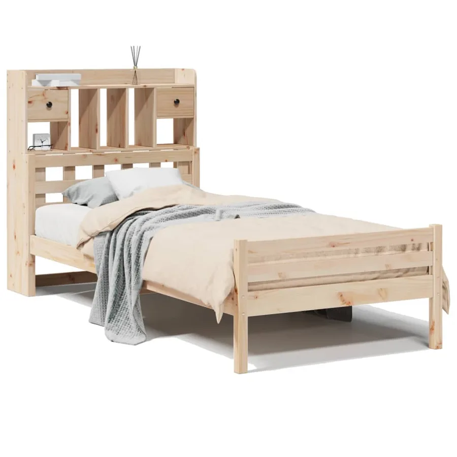 Lit bibliothèque sans matelas 100x200 cm bois massif de pin - 2