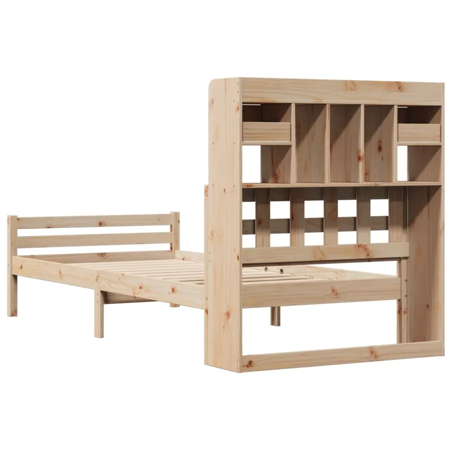 Lit bibliothèque sans matelas 100x200 cm bois massif de pin - 6