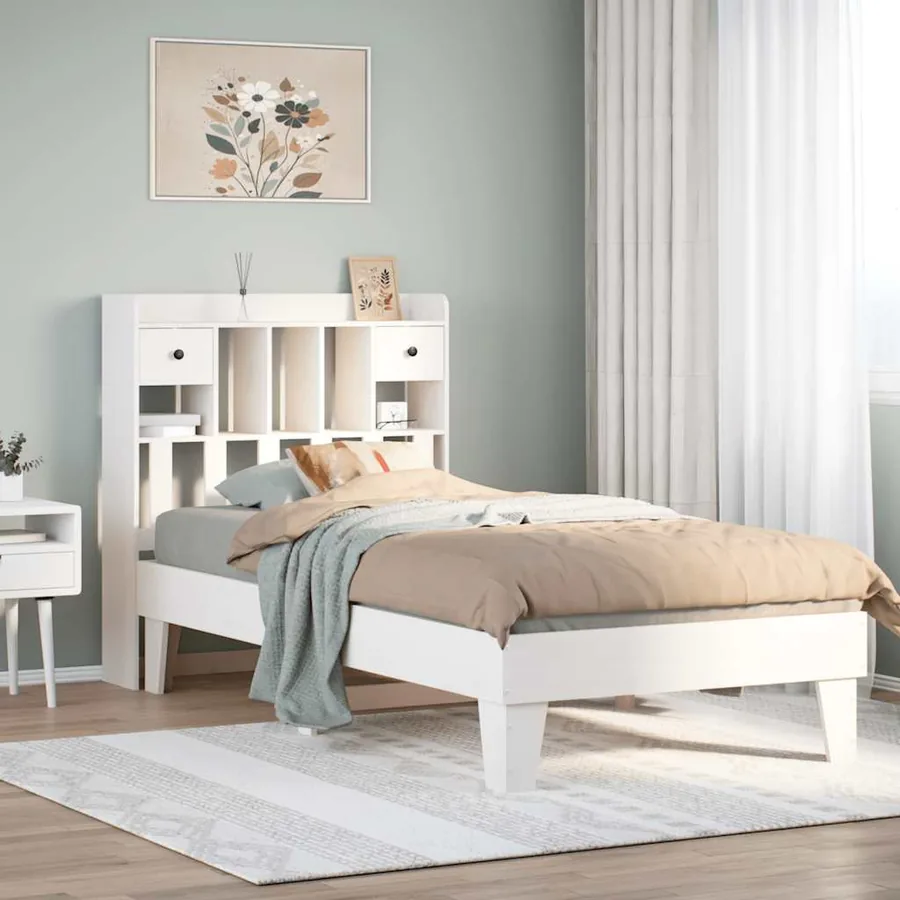 Cadre de lit sans matelas blanc 90x200 cm bois de pin massif
