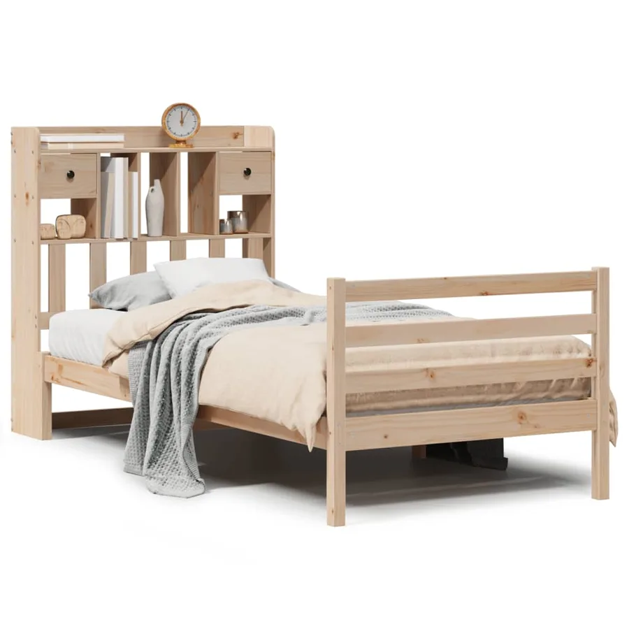 Lit bibliothèque sans matelas 100x200 cm bois massif de pin - 2