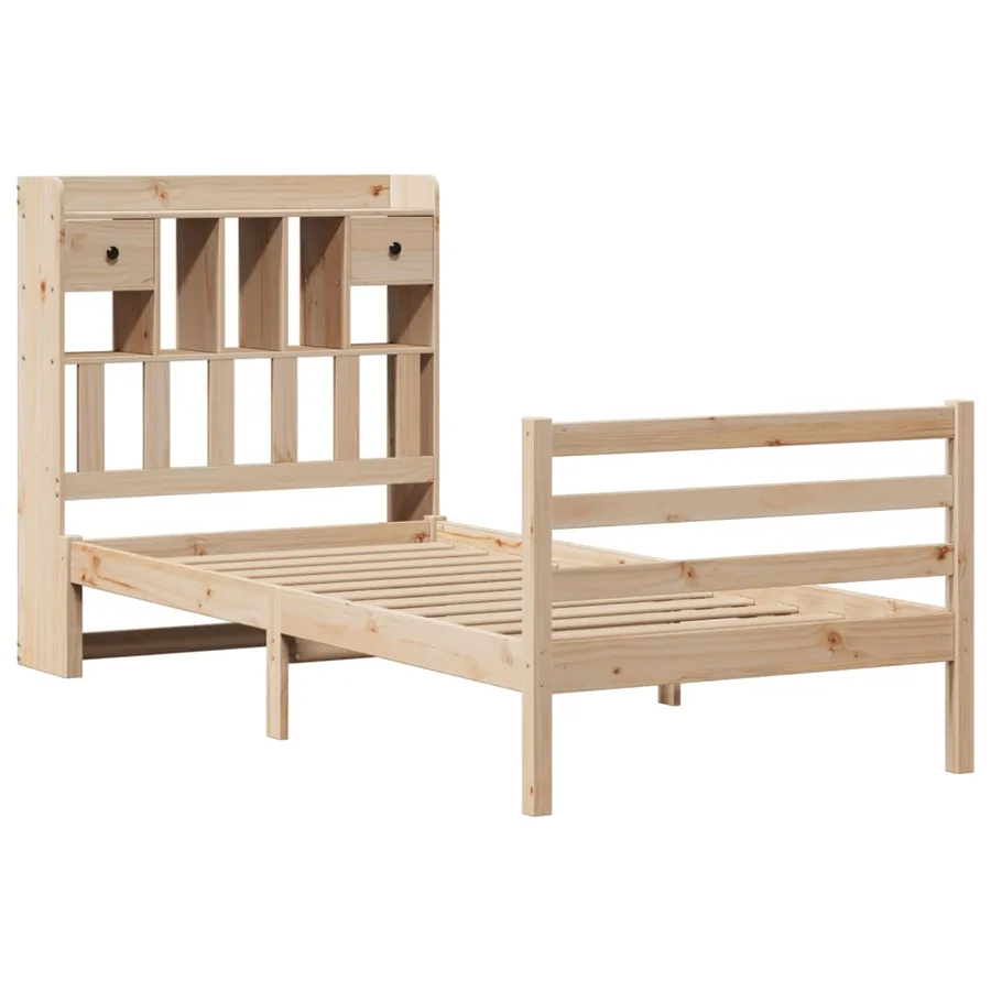 Lit bibliothèque sans matelas 100x200 cm bois massif de pin - 3