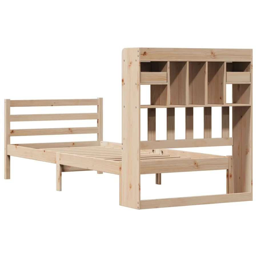 Lit bibliothèque sans matelas 100x200 cm bois massif de pin - 6