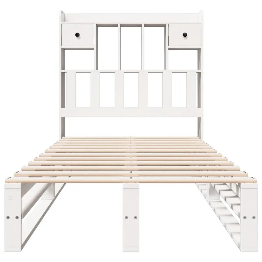 Lit bibliothèque sans matelas blanc 90x190cm bois de pin massif - 4