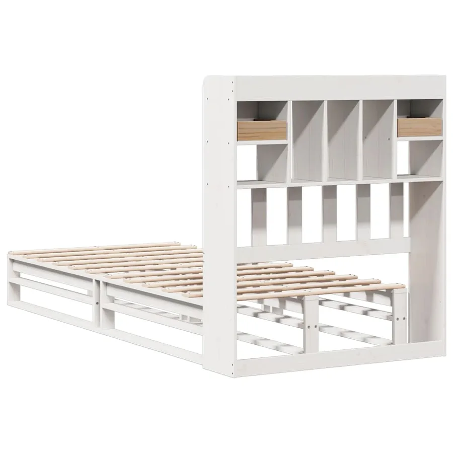 Lit bibliothèque sans matelas blanc 90x190cm bois de pin massif - 8